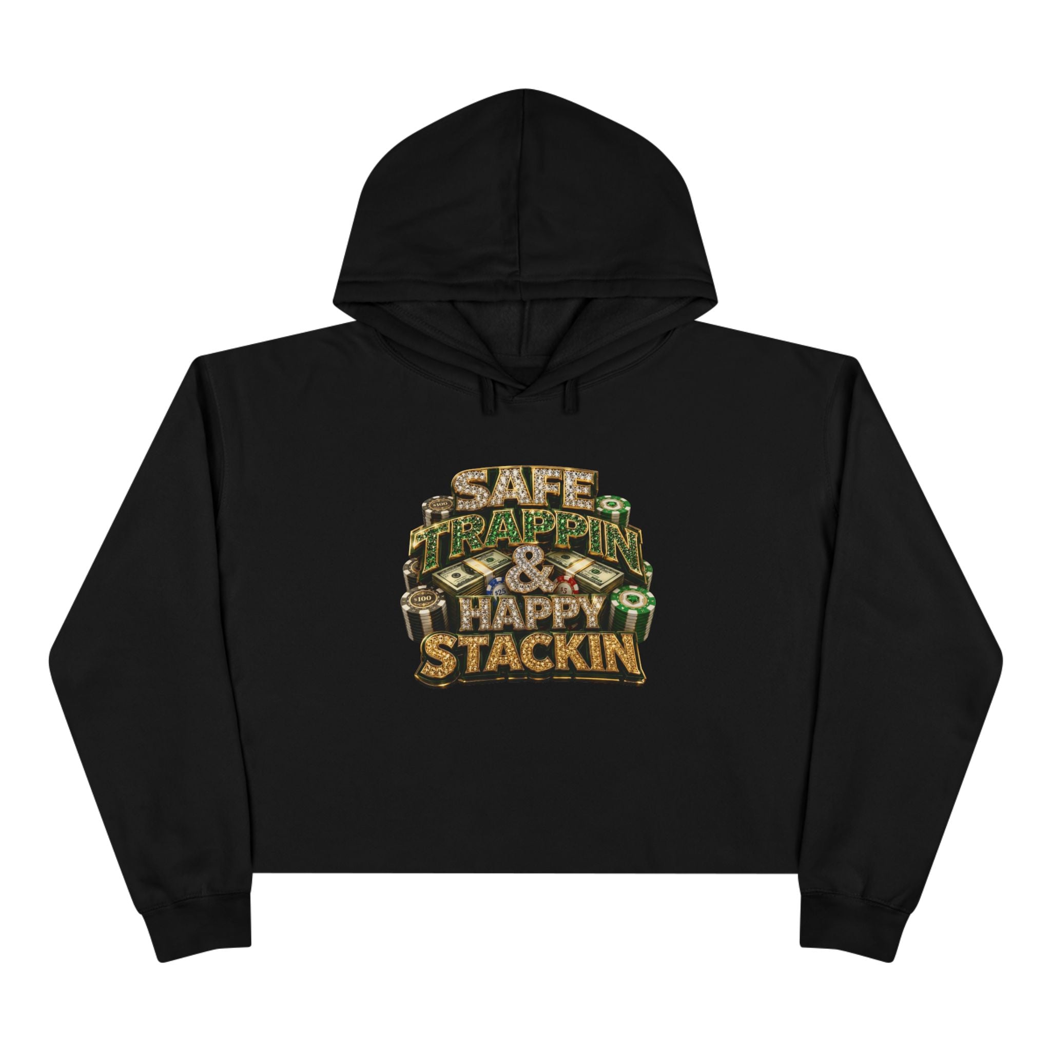 "Safe Trappin' & Happy Stackin'" Cropped Hoodie by Harley Knox